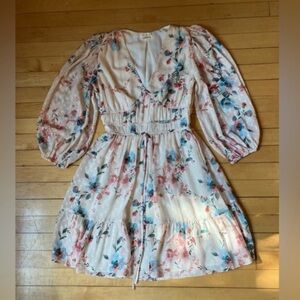 Shoshanna Pink Floral Puffy Long Sleeve Mini Dress